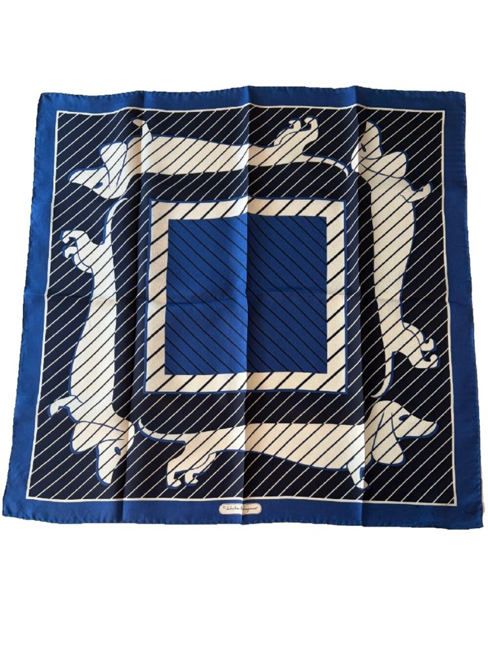 Vintage Salvatore Ferragamo Silk Dog Print Scarf with Box